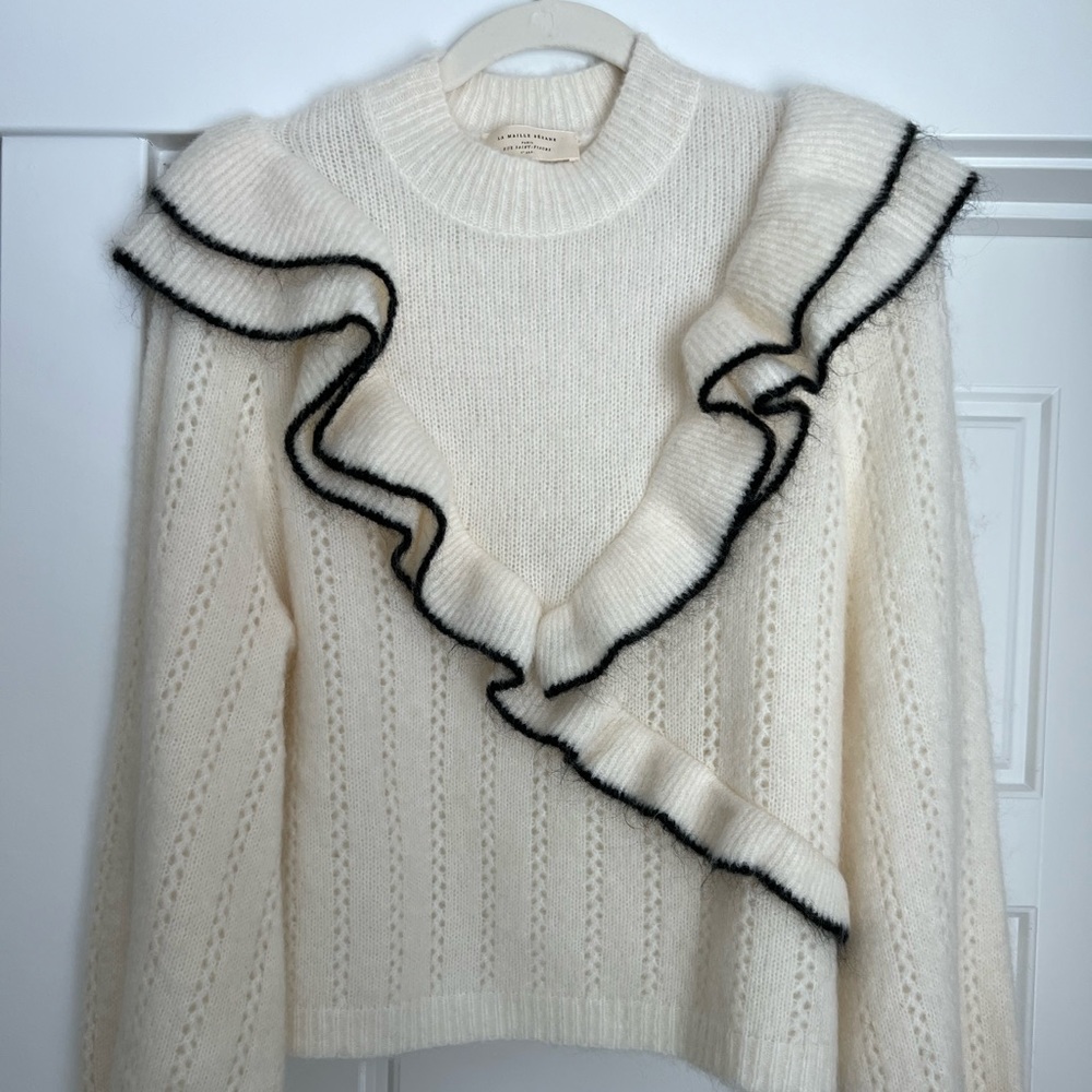 Sezane cream with ruffle detail jumper M